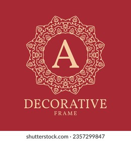 letter A mandala circle lace frame