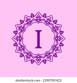 letter I mandala elegant circular border initial vector logo design