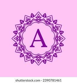 letter A mandala elegant circular border initial vector logo design