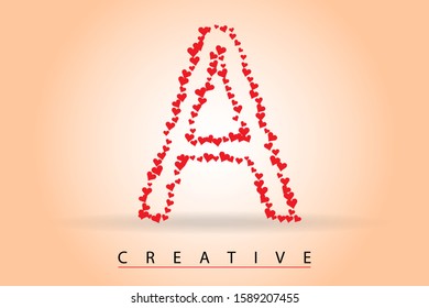 A letter with many red love hearts borders vector illustration. Styled Valentine letter for Valentine's Day, love message, wedding invitation, icon, logo, label, brochure, greeting card or web page.