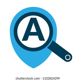 letter A and map pointer