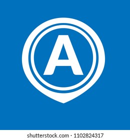 letter A and map pointer