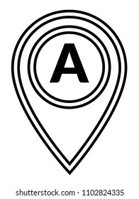 letter A and map pointer