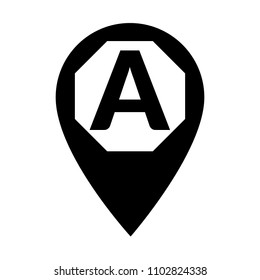 letter A and map pointer