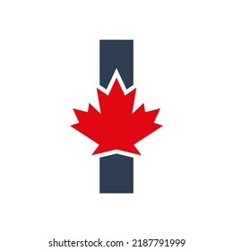 Letter I Maple Leaf Logo Template Symbol Of Canada. Minimal Canadian Logo Business And Company Identity