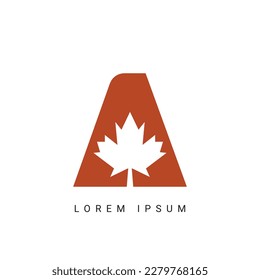 Letter A Maple Leaf Logo Template Symbol of Canada. Minimal Canadian Logo Business and Company Identity