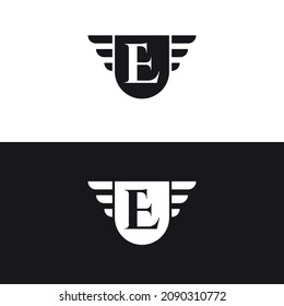 letter mark E logo monogram with shield and wings