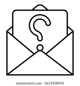 Letter with mark in envelope thin line icon, postage concept. Vector graphics. Envelope with question, mail sign on white background, linear style for mobile or design