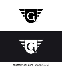 marca de letra G logotipo monograma con protector y alas