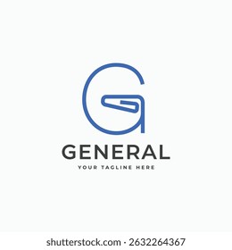 Letter mark G with paperclip monoline style logo design. G monogram and paper clip symbol icon combination vector illustration