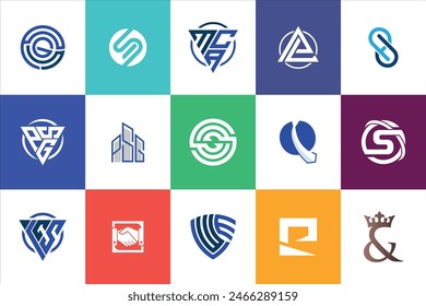 Letter mark Geometric Modern minimal initial Logo Design set collection template for business company 