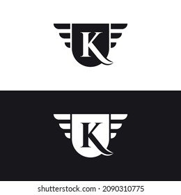 letter mark K logo monogram with shield and wings