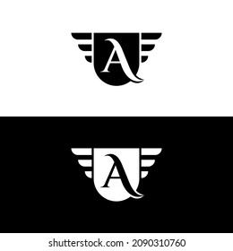 marca de letra Un monograma con el escudo y las alas