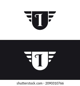letter mark I logo monogram with shield and wings