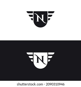 marca de letra N logotipo monograma con protector y alas