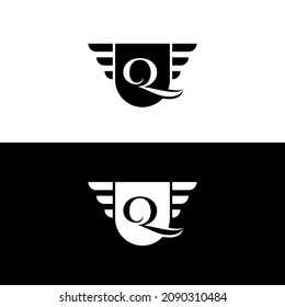 letter mark Q logo monogram with shield and wings