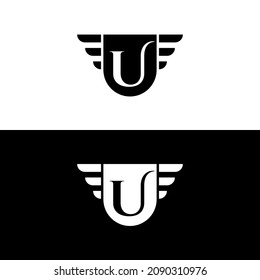 letter mark U logo monogram with shield and wings