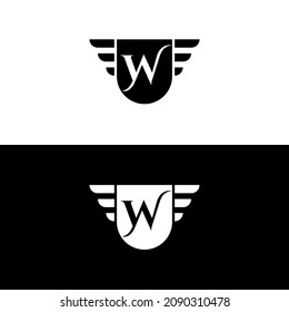 letter mark W logo monogram with shield and wings