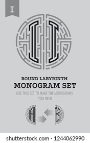 I letter maze. Set for the labyrinth logo and monograms, coat of arms, heraldry.
