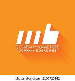 Letter "mb", thumbs up, like showing letter "mb" minimal abstract logo.