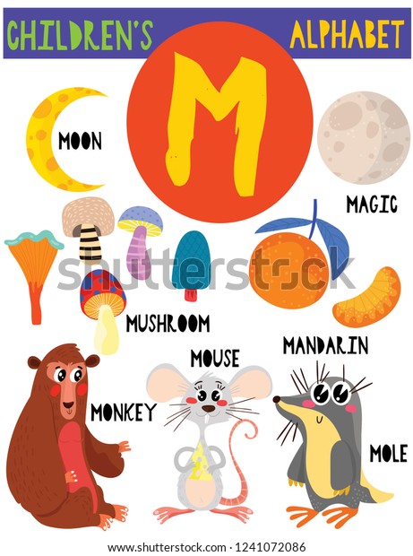 Vector De Stock Libre De Regalias Sobre Letra M Cute Alfabeto Infantil Con Animales