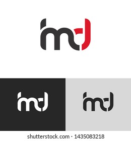 Letter md linked lowercase logo design template elements. Red letter Isolated on black white grey background. Suitable for business, consulting group company.