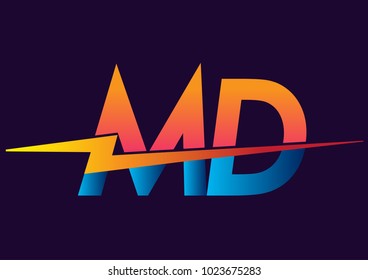 Letter MD logo with Lightning icon, letter combination Power Energy Logo design for Creative Power ideas, web, business and company.