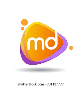 Letter MD logo in triangle splash and colorful background, letter combination logo design for creative industry, web, business and company.