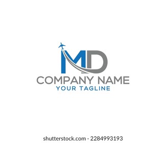 Letra MD con diseño de logotipo único para avión y aerolínea. Turismo, viajes, identidad de las vías aéreas y compañía de vuelo icono de vector creativo.