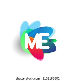 Letter ME logo with colorful splash background, letter combination logo design for creative industry, web, business and company.