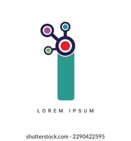 Carta I Medicina, adecuada para tecnología, digital, informática, marca, red, aplicación, móvil, logotipo de automóviles, logotipo molécula inicial Elemento de plantilla de diseño de logotipo