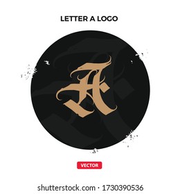 Letter A Medieval Old Gothic Vector Logo. Calligraphy Old Style Letter A Logotype
