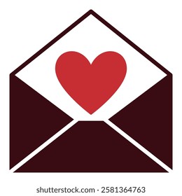 Letter or Message with Red Heart concept icon - love letter vector symbol
