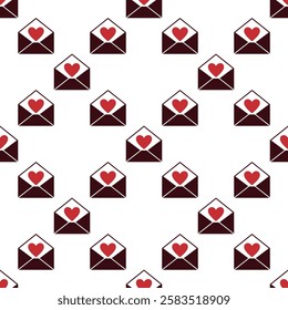 Letter or Message with Red Heart concept seamless pattern - love letter vector background