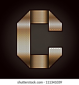 Letter metal gold ribbon - C, vector 10eps