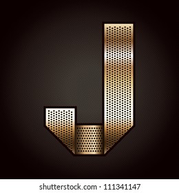 Letter metal gold ribbon - J, vector 10eps