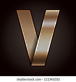 Letter metal gold ribbon - V, vector 10eps