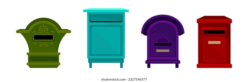Letter Metal Post Box or Mailbox with Hole or Slot Vector Set