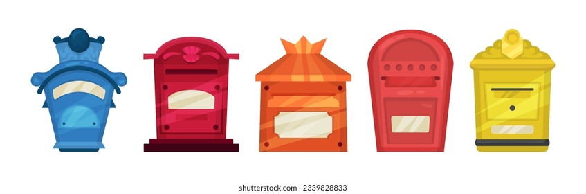 Letter Metal Post Box or Mailbox with Hole or Slot Vector Set