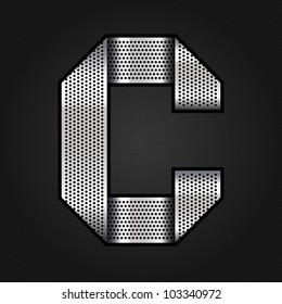 Letter metallic chromium ribbon - C, vector 10eps