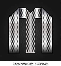 Letter metallic chromium ribbon - M, vector 10eps