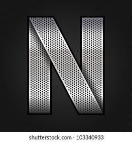 Letter metallic chromium ribbon - N, vector 10eps