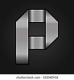 Letter metallic chromium ribbon - P, vector 10eps