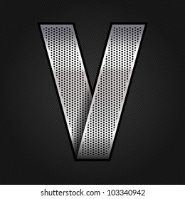 Letter metallic chromium ribbon - V, vector 10eps