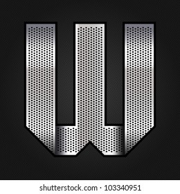 Letter metallic chromium ribbon - W, vector 10eps