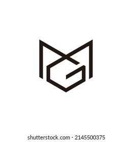 letter mg linked hexagonal geometric line logo vector