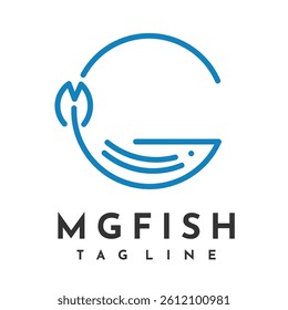 Letter MG Logo. MG icon. Fishing, Sound, Headphone, Water, Sea Industry Concept