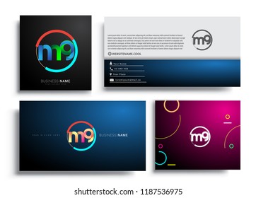 Letter MG logotype with colorful circle, letter combination logo design with ring, sets of business card for company identity, creative industry, web, isolated on white background.