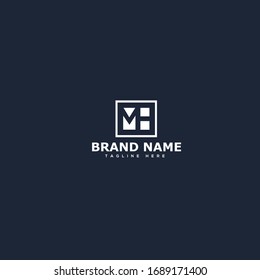 Plantilla de logotipo MH o HM de carta. Logotipo de letra H en espacio negativo