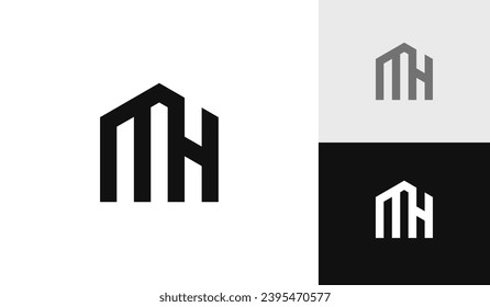 Letter MH initial with house shape logo design